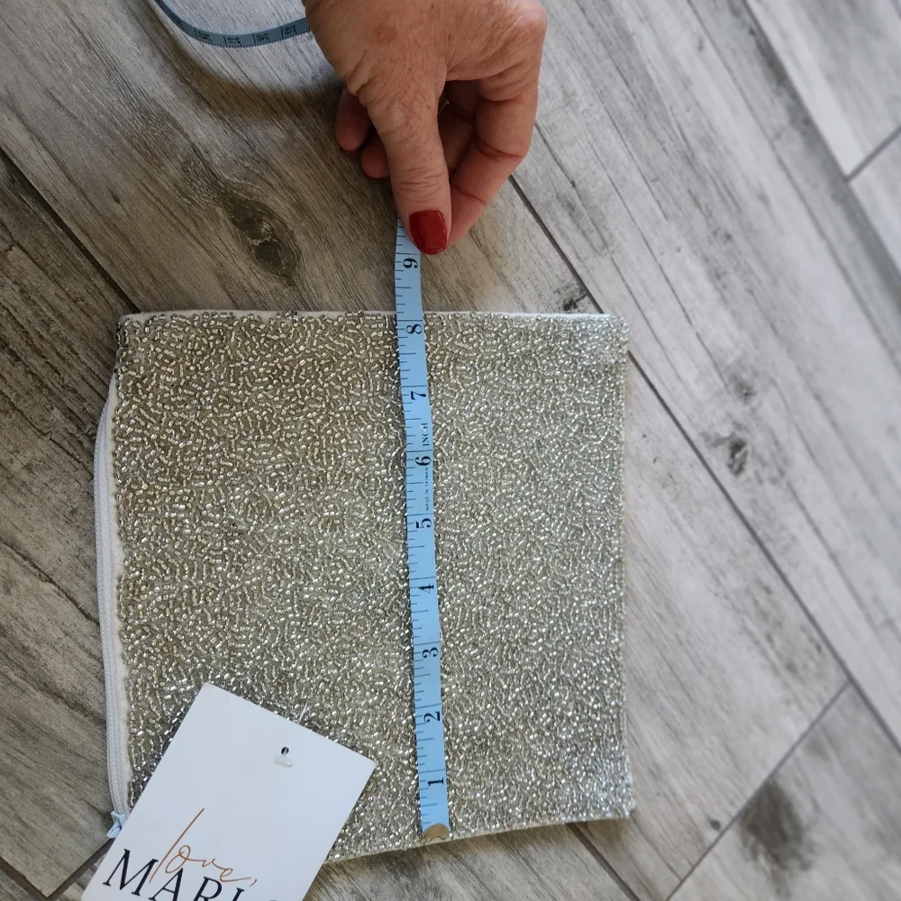 Love, Marlo Bugle Beads Crushed Ice Silver Square Pillow Cover Sham New 8